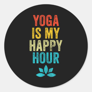 Sticker Rond Yoga Est Mon Heure Heureuse Mème Vintage Drôle Yog