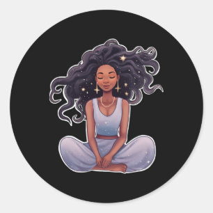 Sticker Rond Yoga Fille Noire