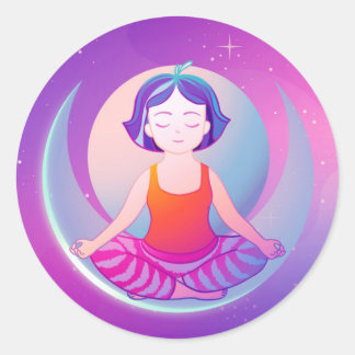 Sticker Rond Yoga méditation fille