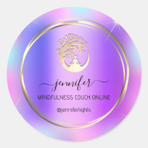 Sticker Rond Yoga Méditation Thérapeutique Couch Holographe Vio