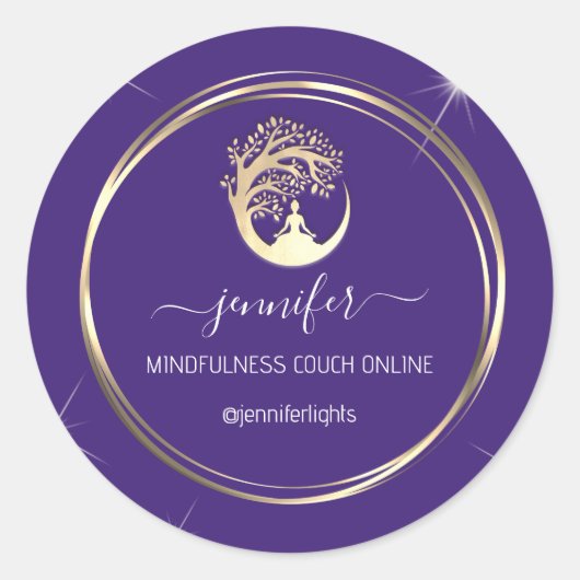 Sticker Rond Yoga Mindfulist Couch Gold Frame Purple (Devant)