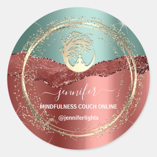 Sticker Rond Yoga Mindfulist Couch Gold Rose Turquoise (Devant)