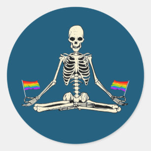 Sticker Rond Yoga Skeleton Rainbow Flag Namaste Yogi Gay Pride