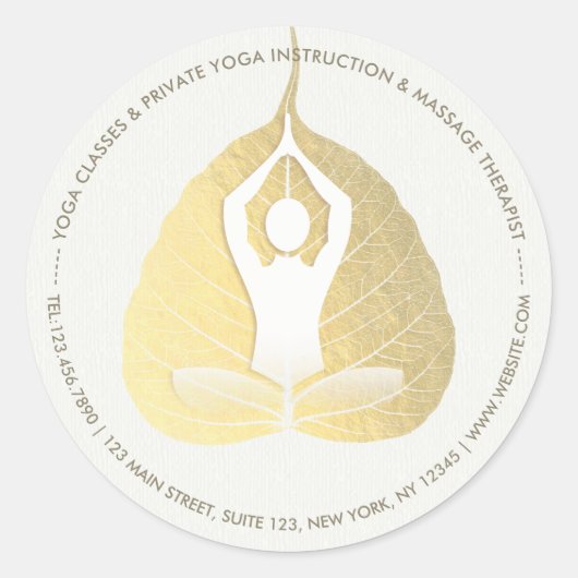 Sticker Rond Yoga Studio Instructeur Méditation Pose Bodhi Leaf (Devant)
