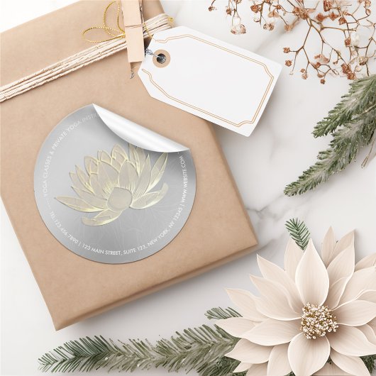 Sticker Rond YOGA Studio Méditation Reiki Instructeur Gold Lotu