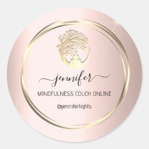 Sticker Rond Yoga Thérapiste Mindfulist Couch Rose Or