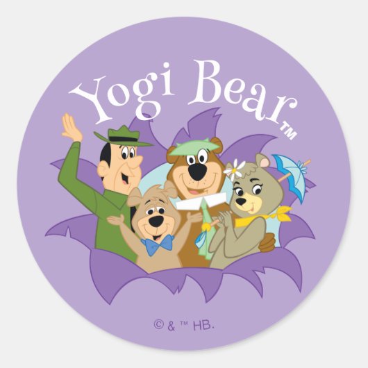 Sticker Rond Yogi Ours et amis Surprise (Devant)
