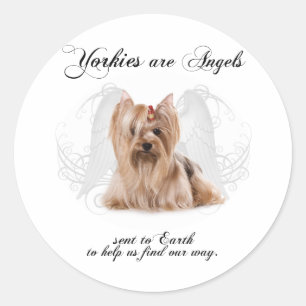 Sticker Rond Yorkie Angel