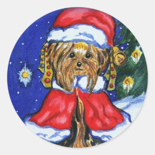 Sticker Rond Yorkie Art Populaire