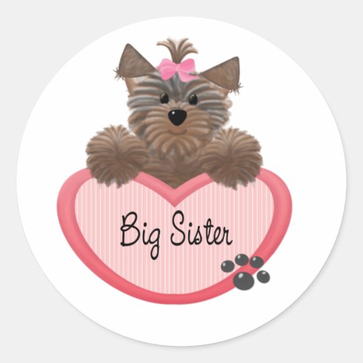 Sticker Rond Yorkie Big Sister (Devant)