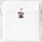 Sticker Rond Yorkie Chien avec Coeurs Saint-Valentin (Sac)