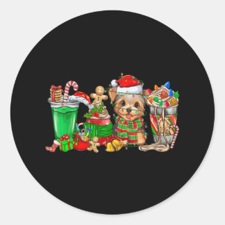 Sticker Rond Yorkie Chien de Noël Pyjamas Café Latte Mugs Xma