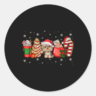 Sticker Rond Yorkie Chien de Noël Pyjamas Café Latte Mugs Xma