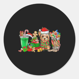 Sticker Rond Yorkie Chien de Noël Pyjamas Café Latte Mugs Xma