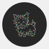 Sticker Rond Yorkie Dogs Tree Christmas Sweater Xmas Pet Animal (Devant)