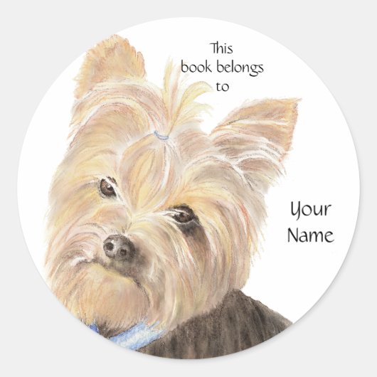 Sticker Rond Yorkie mignonne, Yorkshire Terrier, Chien, Animal  (Devant)