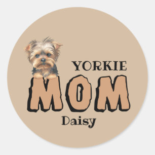 Sticker Rond Yorkie Mom Yorkshire Terrier Lover Nom personnalis