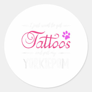 Sticker Rond Yorkiepom Amoureux des chiens Tattoo Funny Chien M