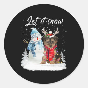Sticker Rond Yorkipoa Père Noël Chien Noël Snowman Noël Pajama