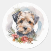 Sticker Rond Yorkipoo Noël Wreath Festive Pup (Devant)