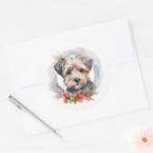Sticker Rond Yorkipoo Noël Wreath Festive Pup (Enveloppe)