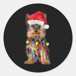 Sticker Rond Yorkshire Noël Yorkie Chien Santa Hat Noël