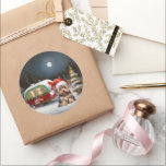 Sticker Rond Yorkshire Terrier Caravan Christmas Adventure<br><div class="desc">Laissez-vous tenter par la magie d'une nuit d'hiver enneigée alors qu'une caravane glisse gracieusement à travers le paysage illuminé par la lune. La beauté sereine de la neige scintillante et l'éclat enchanteur de la lune créent une scène captivante, promettant une aventure de Noël inoubliable remplie de chaleur, de joie et...</div>