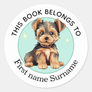 Sticker Rond Yorkshire Terrier Ce Livre Appartient À Custom