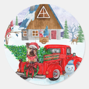 Sticker Rond Yorkshire Terrier Chien dans la livraison de Noël 