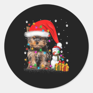 Sticker Rond Yorkshire Terrier Chien Lumières de Noël Père Noël