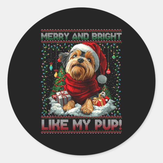 Sticker Rond Yorkshire Terrier Christmas Tree Decorations Dog L (Devant)