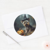Sticker Rond Yorkshire Terrier Citrouilles Halloween effrayant (Enveloppe)