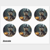 Sticker Rond Yorkshire Terrier Citrouilles Halloween effrayant (Feuille)