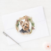 Sticker Rond Yorkshire Terrier Fête de la couronne de Noël Coup (Enveloppe)