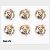 Sticker Rond Yorkshire Terrier Fête de la couronne de Noël Coup (Feuille)
