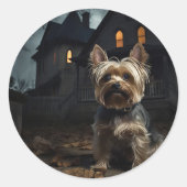 Sticker Rond Yorkshire Terrier Halloween effrayant (Devant)