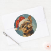 Sticker Rond Yorkshire Terrier Noël (Enveloppe)