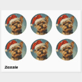 Sticker Rond Yorkshire Terrier Noël (Feuille)