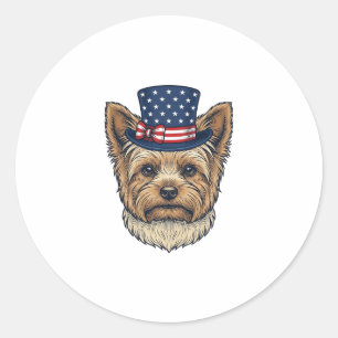 Sticker Rond Yorkshire Terrier Patriotique Vintage