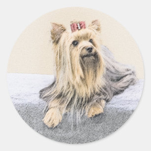 Sticker Rond Yorkshire Terrier Peinture - Cute Original Chien A