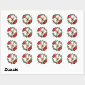 Sticker Rond Yorkshire Terrier Poinsettia Holly Wreath (Feuille)