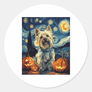 Sticker Rond Yorkshire terrier Yorkie Chien de van gogh starry