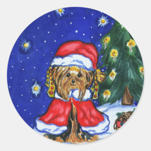 Sticker Rond Yorkshires Terriers de vacances