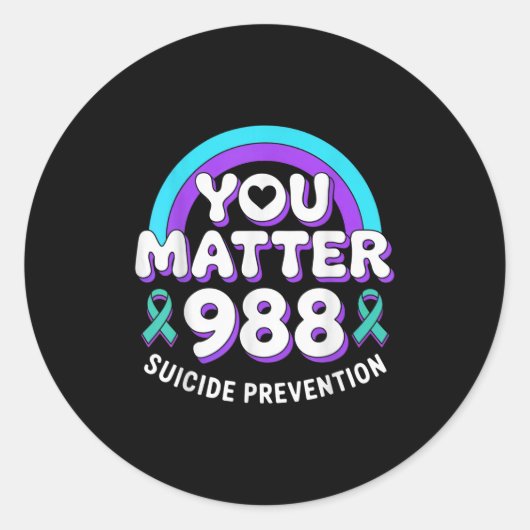 Sticker Rond You 988 Suicide Prevention Awareness Rainbow Ribbo (Devant)