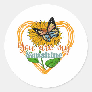 Sticker Rond You Are My Sunshine Sunflower Butterfly