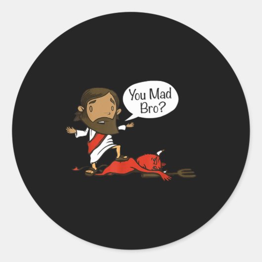 Sticker Rond You Mad Bro - Funny Christian Jesus And Devil (Devant)