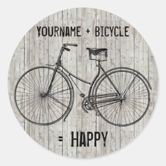 Sticker Rond You Plus Bicycle Equals Happy Antique (Devant)