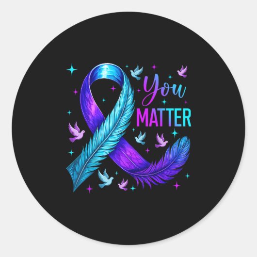 Sticker Rond You Ribbon Bird Suicide Prevention Awareness (Devant)