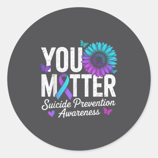 Sticker Rond You Suicide Prevention Awareness Teal &amp; Purple (Devant)