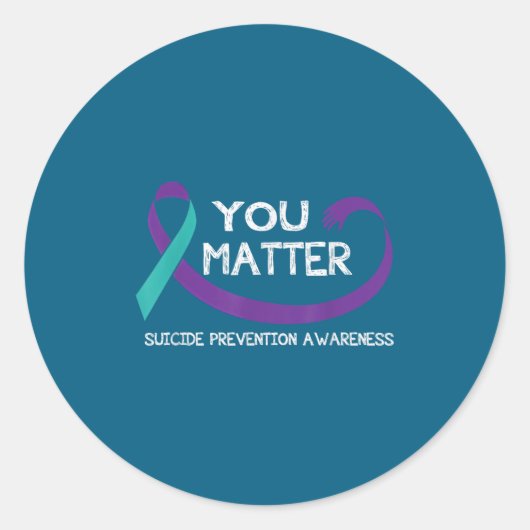 Sticker Rond You Suicide Prevention Awareness Teal Purple Hand  (Devant)